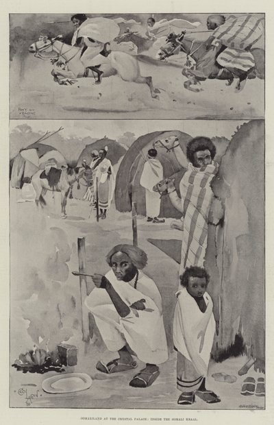 Somaliland at the Crystal Palace, inside the Somali Kraal by Cecil Charles Windsor Aldin